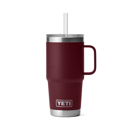 YETI Rambler 25 oz Tumbler with Handle and Straw Lid, Travel Mug Water Tumbler, Vacuum Insulated Cup with Handle, Stainless Steel, Wild Vine Red