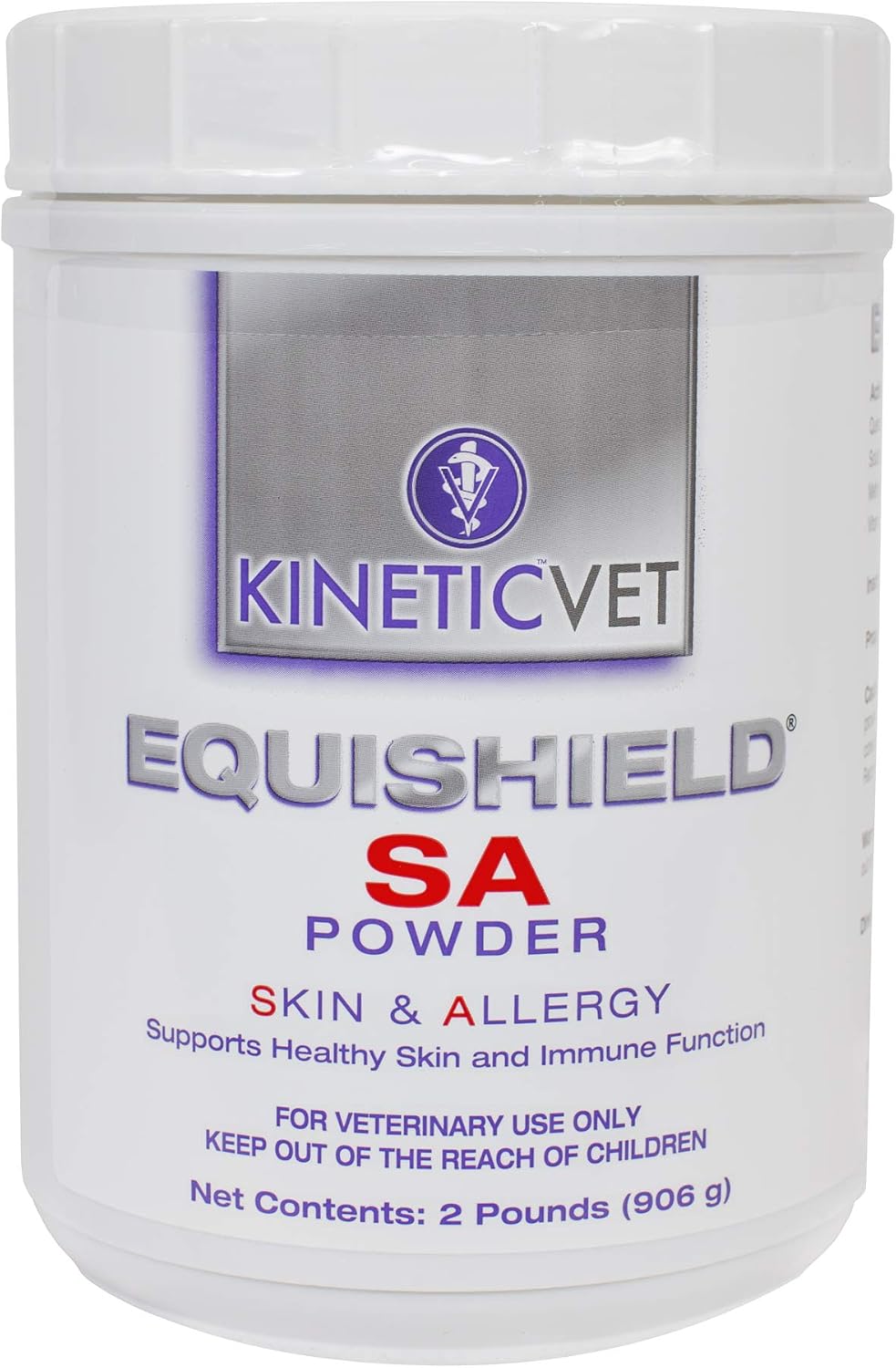 KineticVet EquiShield SA powder in a white 2 lb tub with a purple label